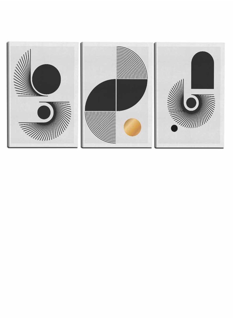 LOWHA Set Of 3 Framed Canvas Wall Arts Stretched Over Wooden Frame, Abstract Curves Shapes and circle Paintings, For Home, Living Room, Office Decor  - Image 4