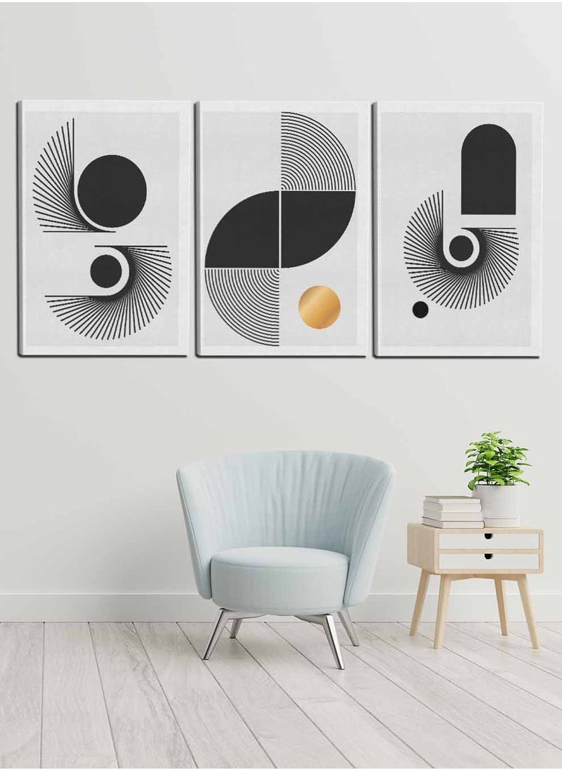 LOWHA Set Of 3 Framed Canvas Wall Arts Stretched Over Wooden Frame, Abstract Curves Shapes and circle Paintings, For Home, Living Room, Office Decor  - Image 3