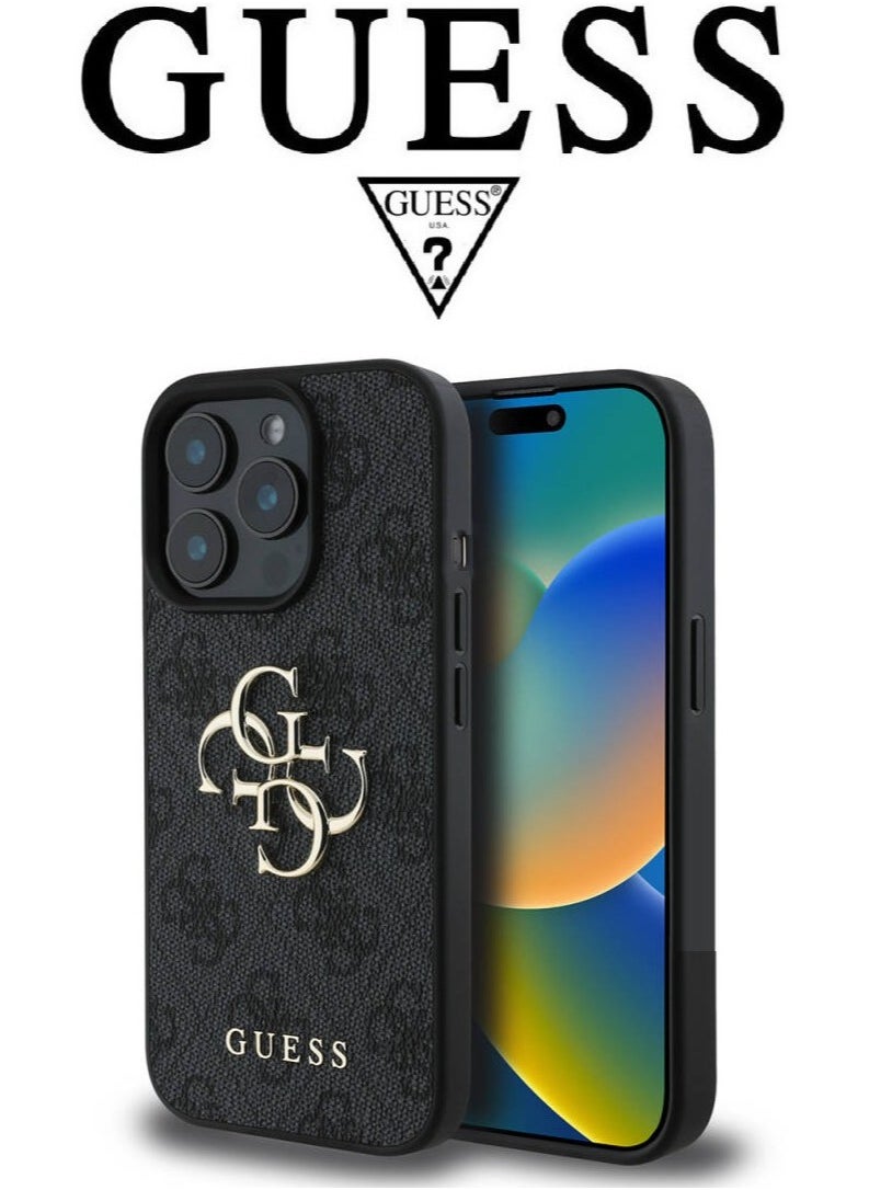 CG MOBILE IPhone 14 Pro Max cover, iphone 14 pro max case with  french design, cover iphone 14 pro max with a logo and a leather design approved by the global brand Guess. From CG-MOBILE. In Black  - Image 1