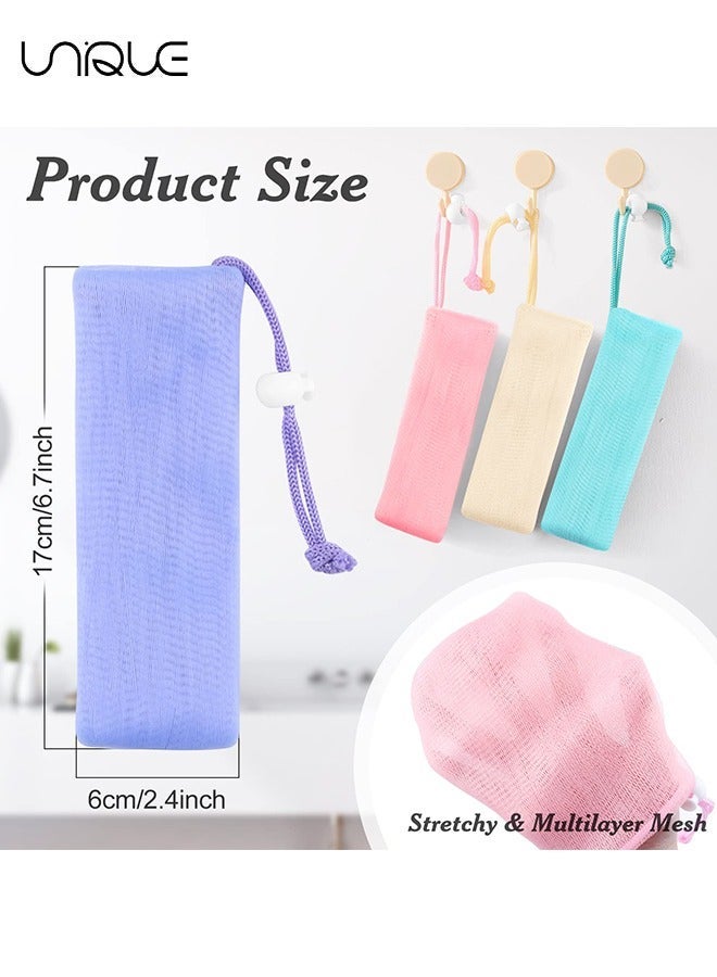 Unique 4 Pcs Exfoliating Mesh Soap Pouch - Soap Bags for Shower - Mesh Soap Bag Bubble Foam Net for Body Facial Cleaning Tool - Image 2