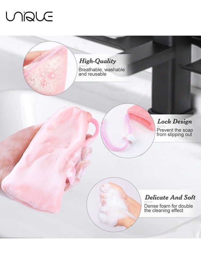 Unique 4 Pcs Exfoliating Mesh Soap Pouch - Soap Bags for Shower - Mesh Soap Bag Bubble Foam Net for Body Facial Cleaning Tool - Image 3