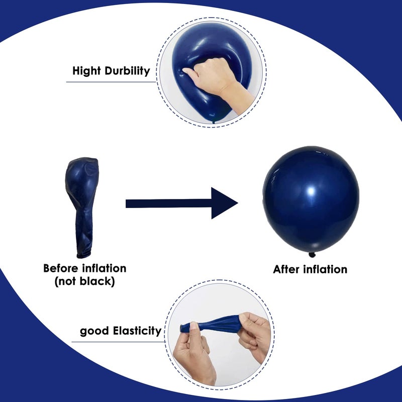 Zesliwy Blue White Silver Balloons Arch Kit, Navy Dark Pearl Blue Metallic Light Blue Balloon Garland with Metallic Silver White Balloon for Birthday Graduation Wedding Party Decorations - Image 4