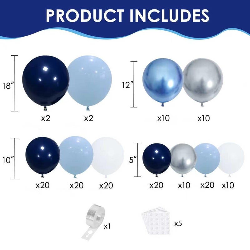 Zesliwy Blue White Silver Balloons Arch Kit, Navy Dark Pearl Blue Metallic Light Blue Balloon Garland with Metallic Silver White Balloon for Birthday Graduation Wedding Party Decorations - Image 2