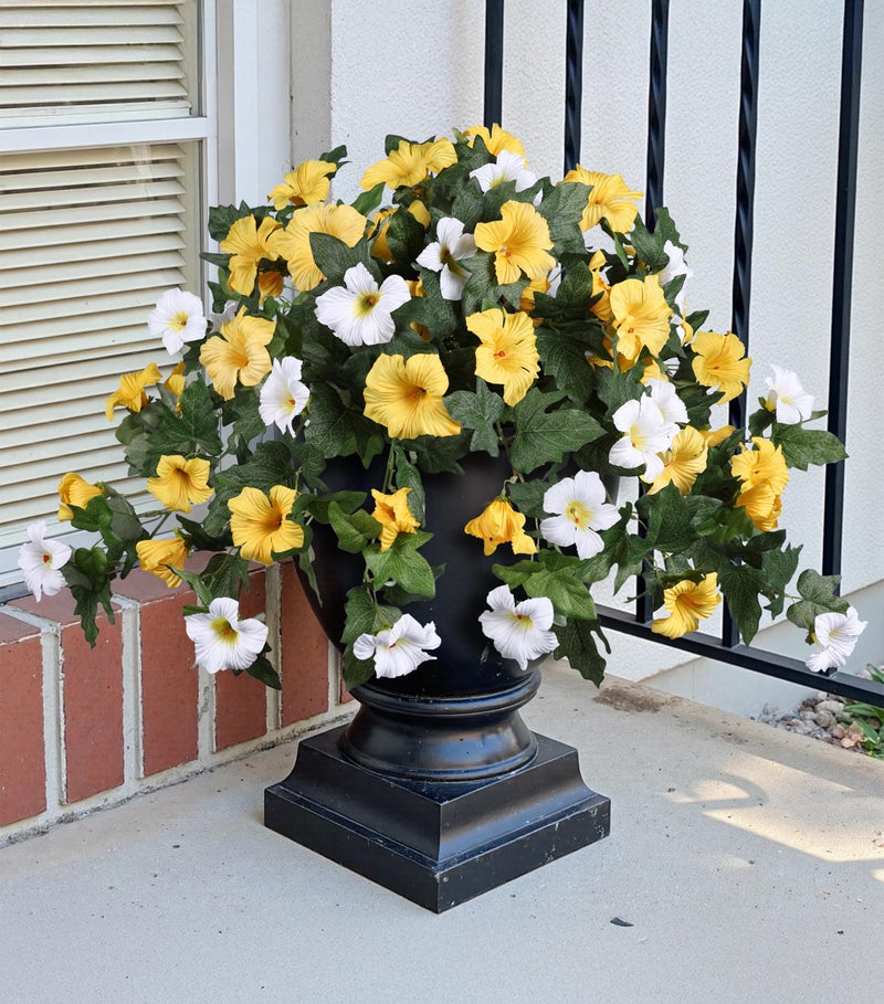 HyeFlora Artificial Flowers for Outdoors 2PCS Faux Petunias Silk Fake Flowers for Outside Planter UV Resistant Realistic Home Garden Porch Decor (Yellow) - Image 1