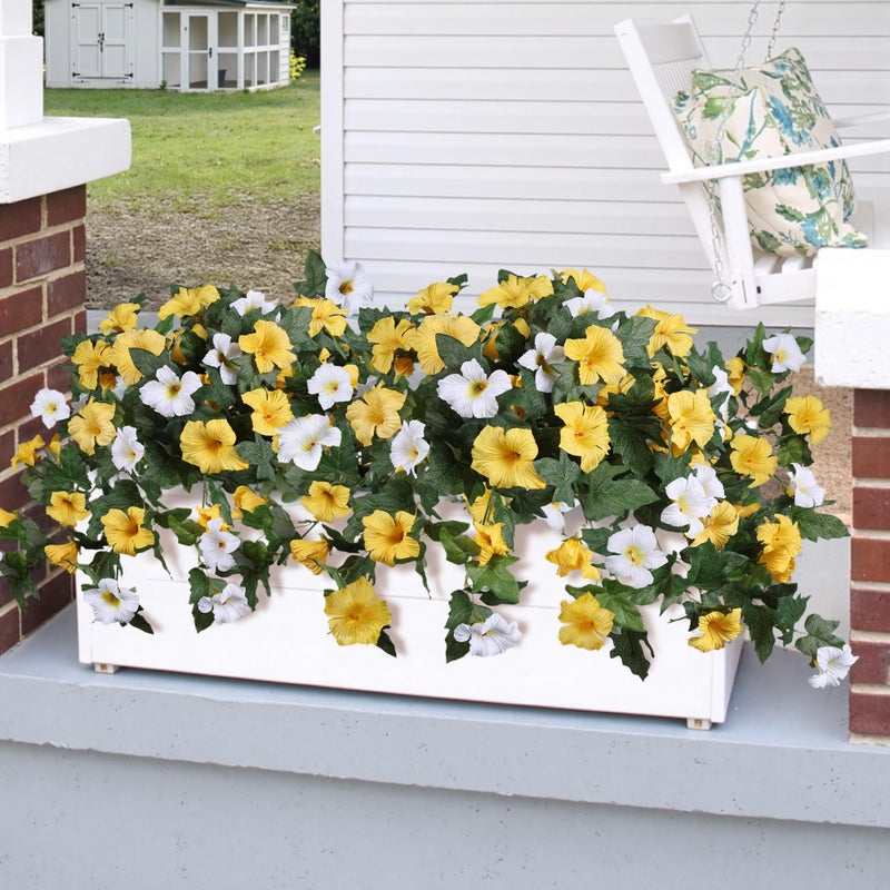 HyeFlora Artificial Flowers for Outdoors 2PCS Faux Petunias Silk Fake Flowers for Outside Planter UV Resistant Realistic Home Garden Porch Decor (Yellow) - Image 2