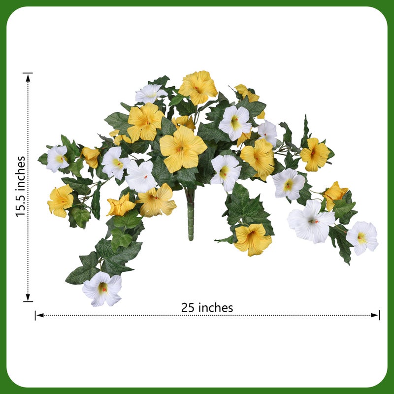 HyeFlora Artificial Flowers for Outdoors 2PCS Faux Petunias Silk Fake Flowers for Outside Planter UV Resistant Realistic Home Garden Porch Decor (Yellow) - Image 5