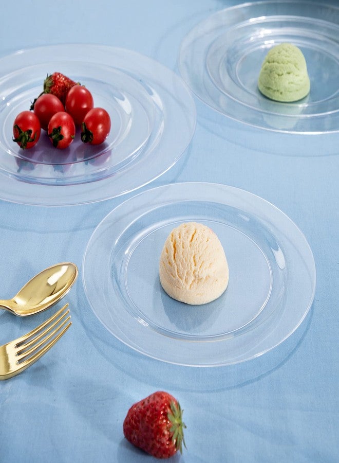 FLOWERCAT 100PCS Clear Plastic Plates - Heavy Duty Clear Disposable Plates for Fall Party/Wedding/Christmas - Include 10inch & 7inch Dinner/Dessert Plates for 50guests - Image 2