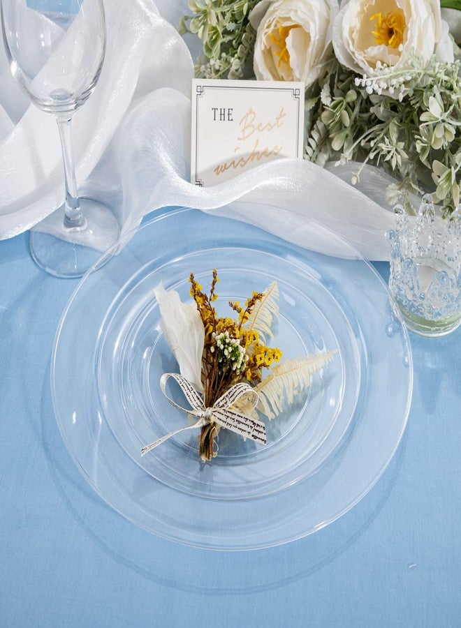 FLOWERCAT 100PCS Clear Plastic Plates - Heavy Duty Clear Disposable Plates for Fall Party/Wedding/Christmas - Include 10inch & 7inch Dinner/Dessert Plates for 50guests - Image 3
