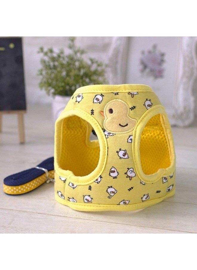 Stock Show Stock Show Small Pet Summer Spring Cute Cartoon Harness Vest and Matching Polka Dots Lead Leash Set Breathable Soft Mesh Padded Adjustable Chest Strap Hareness for Puppy Kitten Small Animal, Yellow  - Image 1