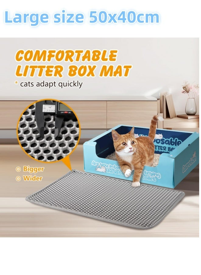 Pet Cat Litter Mat for Floor Double-Layer Sand Cat Mats for Cat Litter box Kitty Scratch Cute Pad Non slip Waterproof Pet Bed Foldable Trapper Mats Easy Clean Large Size 40x50cm Foldable Grey - Image 2