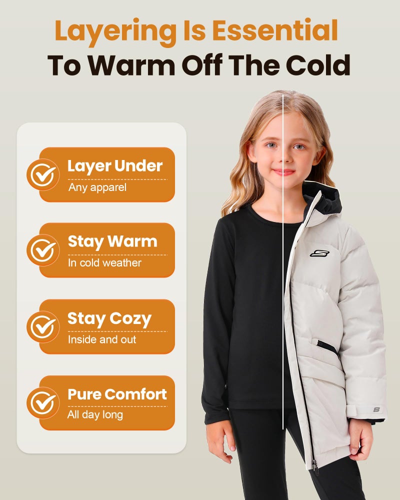 songcode Thermal Underwear for Kids long johns, Girls Thermal Underwear Set for Skiing, Kids Long Underwear Base Layer Winter Black - Image 3