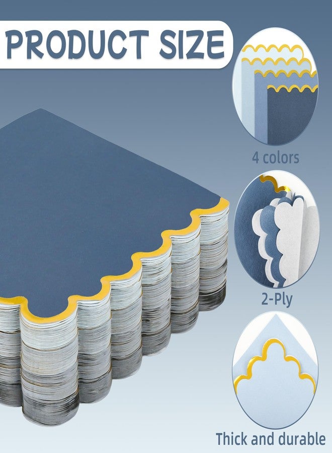 AimFun 100 Pcs Dusty Blue Party Napkins Gradient Blue Scalloped Gold Foil Disposable Paper Napkins 6.5" Luncheon Napkin for Birthday Baby Shower Anniversary Reception Party Supplies - Image 3
