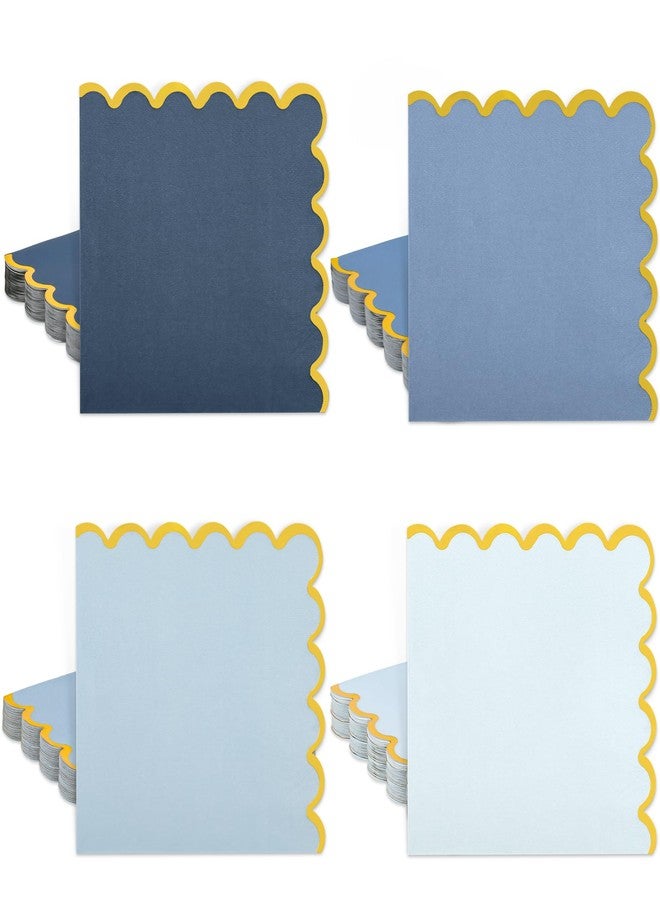 AimFun 100 Pcs Dusty Blue Party Napkins Gradient Blue Scalloped Gold Foil Disposable Paper Napkins 6.5" Luncheon Napkin for Birthday Baby Shower Anniversary Reception Party Supplies - Image 1