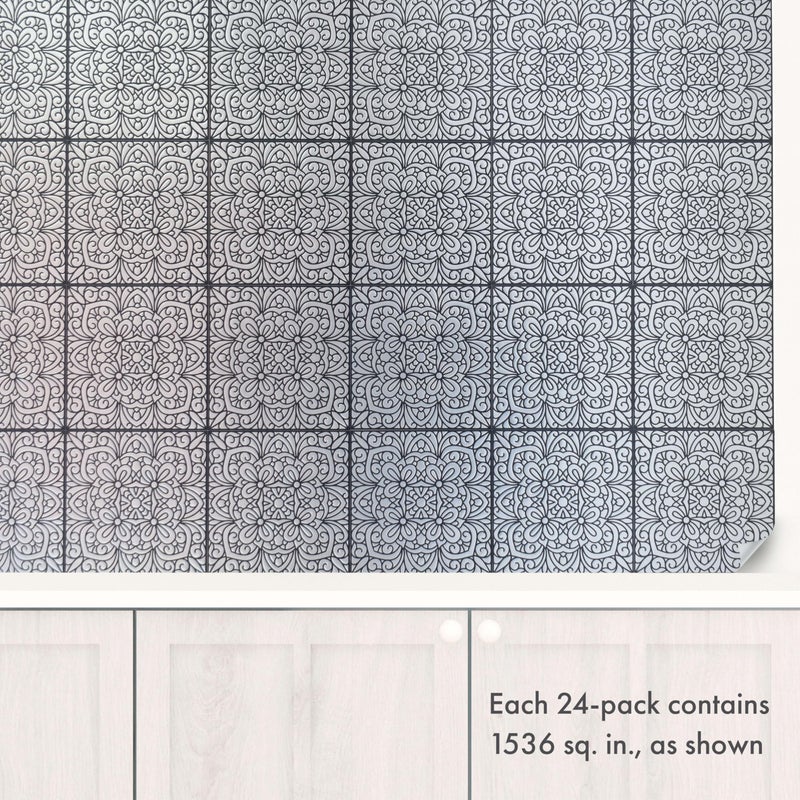 Main Street 24-Pack of 8 x8 Peel and Stick Backsplash Wallpaper Tiles Silver Inked Garden Design Removable Self Adhesive Wall Tile for Kitchen, Renter-Friendly for Your Home and DIY Projects - Image 4