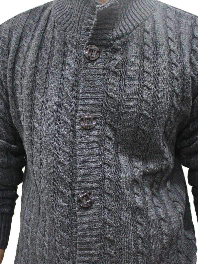 Matelco Men's Wool Banded Collar Sweater (AD12RK14GY_Charcoal Grey_L) - Image 5