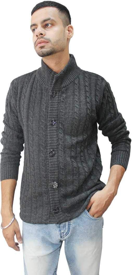 Matelco Men's Wool Banded Collar Sweater (AD12RK14GY_Charcoal Grey_L) - Image 2
