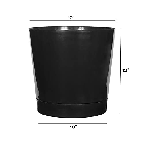 Root & Vessel Novelty Majestic Full Depth Round Cylinder Pot, Glossy Black, 12-Inch (10128) - Image 2