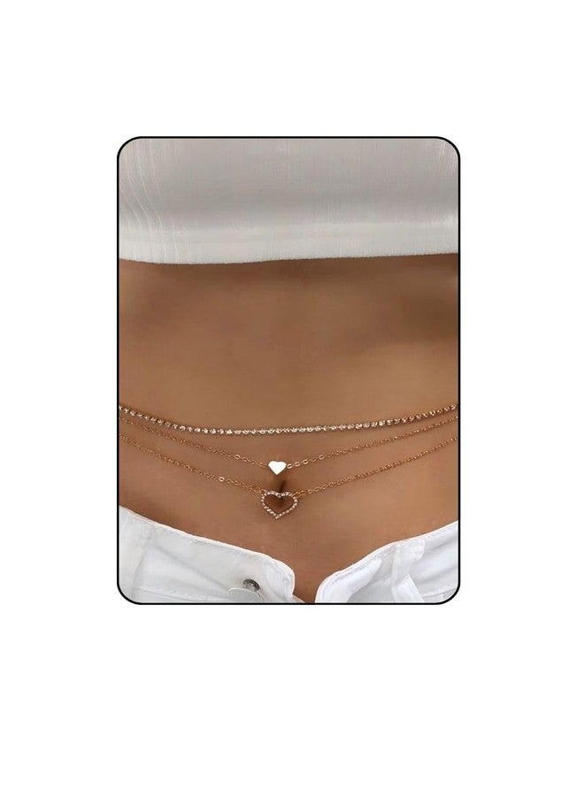 Fabme Women's Waist Chain - Heart shaped, Stylish Saree Gold Plated Belly Chain - 3 Layer Body Hip Chain for the Waist Ladies Sexy Bikini Jewelry (26-42 In) - Image 1