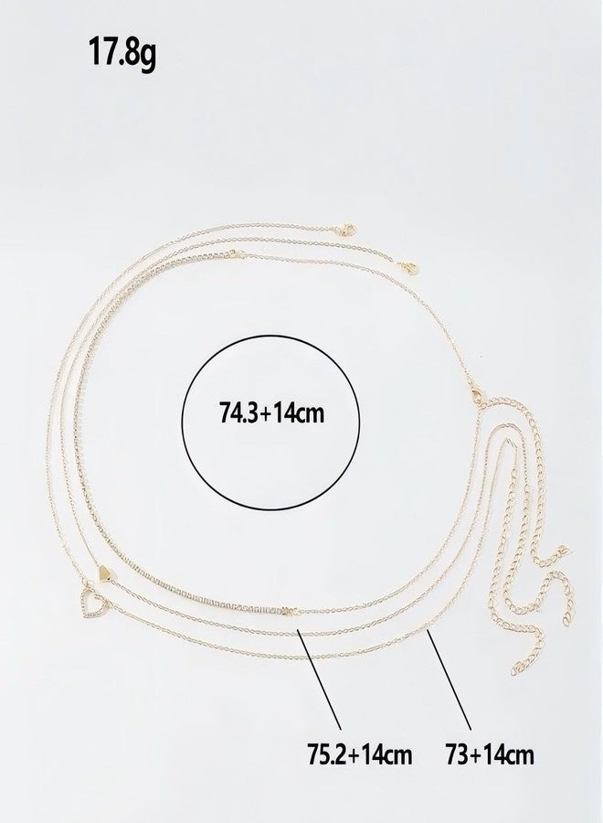 Fabme Women's Waist Chain - Heart shaped, Stylish Saree Gold Plated Belly Chain - 3 Layer Body Hip Chain for the Waist Ladies Sexy Bikini Jewelry (26-42 In) - Image 3