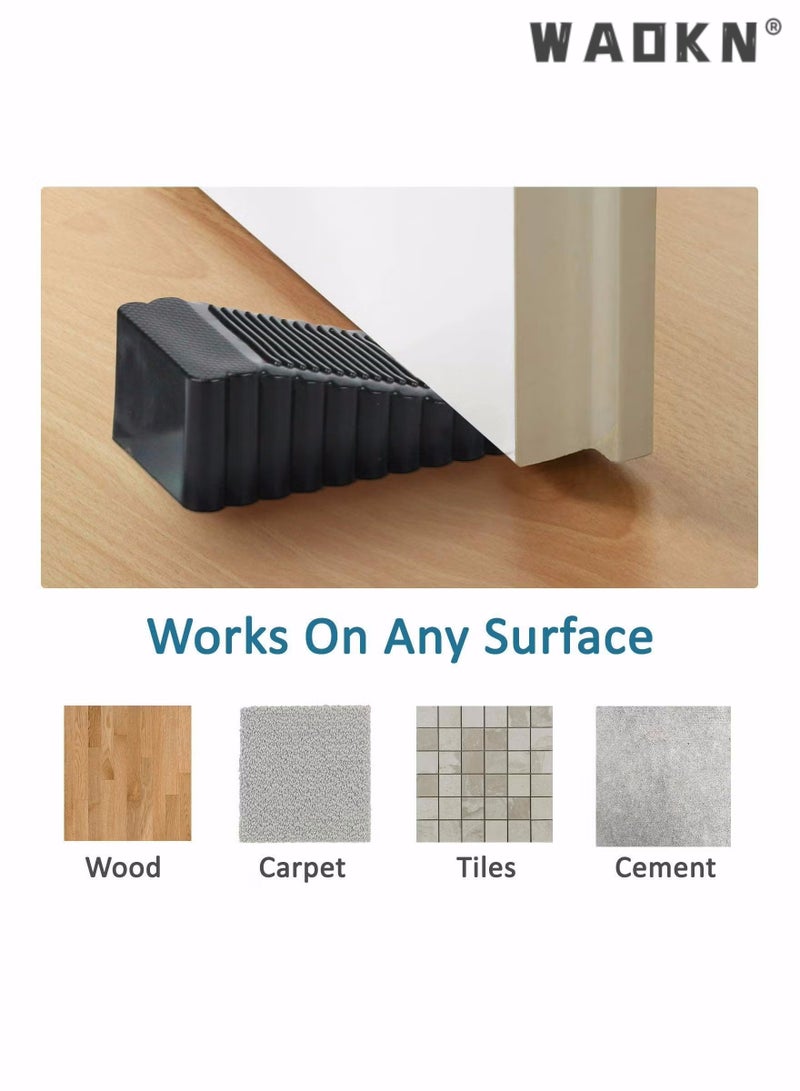 دبليو أيه أو كي أن سدادة باب مطاطية ، 5 عبوات مضادة للانزلاق توقف الباب سدادة باب إسفين للخدمة الشاقة تعمل على جميع أنواع الأرضيات والسجاد لأعمال مستشفى المدرسة المنزلية (شفافة وسوداء) - Image 5