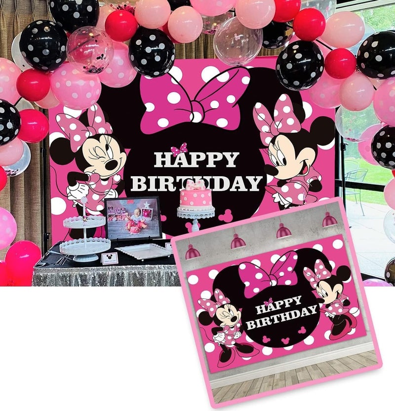 BPA Minnie Mouse Photography Backdrop 7x5ft Cartoon 1st Birthday Background Princess Girls Hot Pink Decoration for Kids Baby Shower Party Supplies Banner Studio Props - Image 1