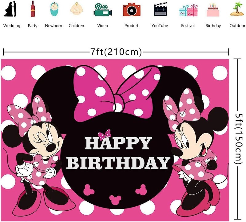 BPA Minnie Mouse Photography Backdrop 7x5ft Cartoon 1st Birthday Background Princess Girls Hot Pink Decoration for Kids Baby Shower Party Supplies Banner Studio Props - Image 5