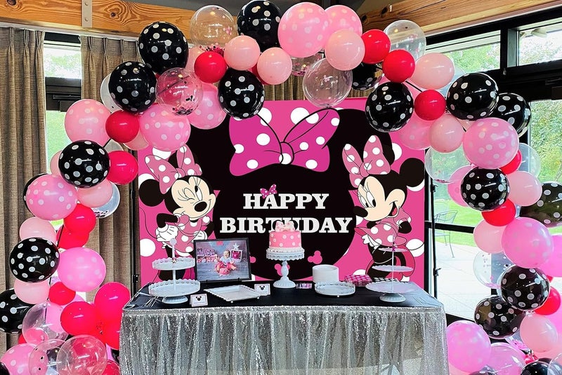 BPA Minnie Mouse Photography Backdrop 7x5ft Cartoon 1st Birthday Background Princess Girls Hot Pink Decoration for Kids Baby Shower Party Supplies Banner Studio Props - Image 2