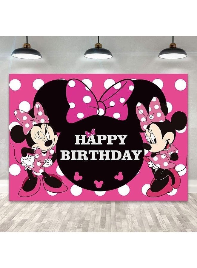 BPA Minnie Mouse Photography Backdrop 7x5ft Cartoon 1st Birthday Background Princess Girls Hot Pink Decoration for Kids Baby Shower Party Supplies Banner Studio Props - Image 3