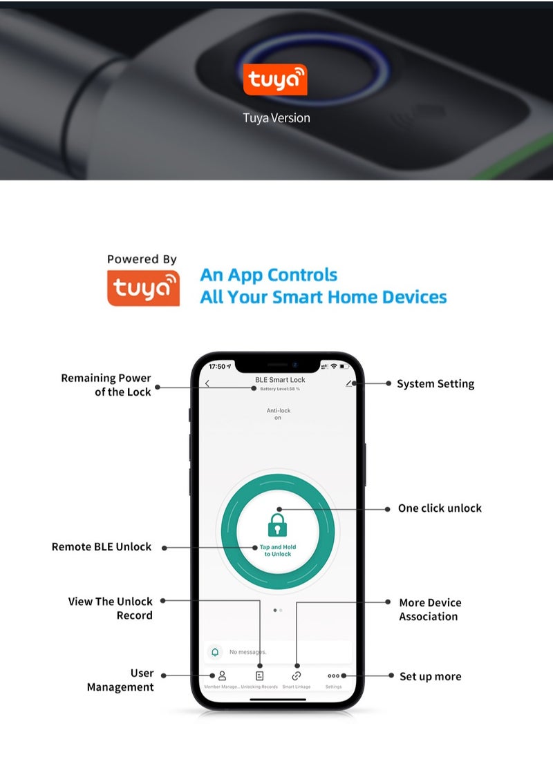 Generic - S1 Tuya BLE Smart Electronic Door Lock with DIY Cylinder Core Fingerprint APP Keys IC Card Unlock for Home Hotel (Black) - Image 1