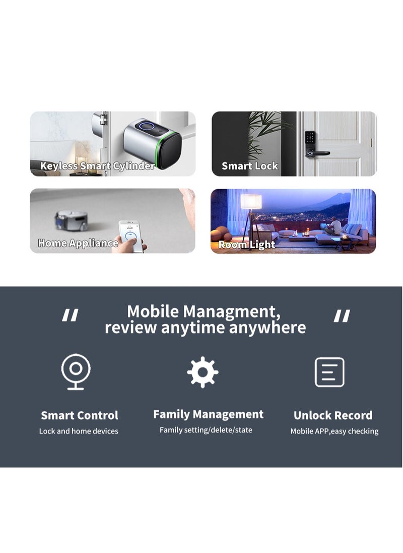 Generic - S1 Tuya BLE Smart Electronic Door Lock with DIY Cylinder Core Fingerprint APP Keys IC Card Unlock for Home Hotel (Black) - Image 1