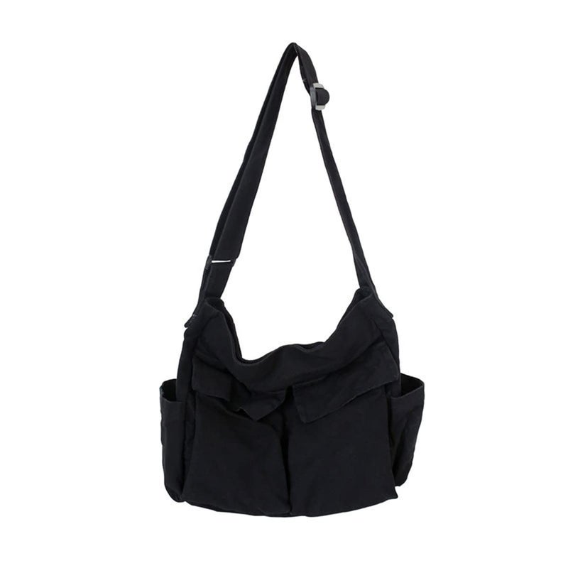 GAXOS Aesthetic Cute Messenger Bag for School Vintage Black Canvas Crossbody for Women Shoulder Laptop Bag - Image 1