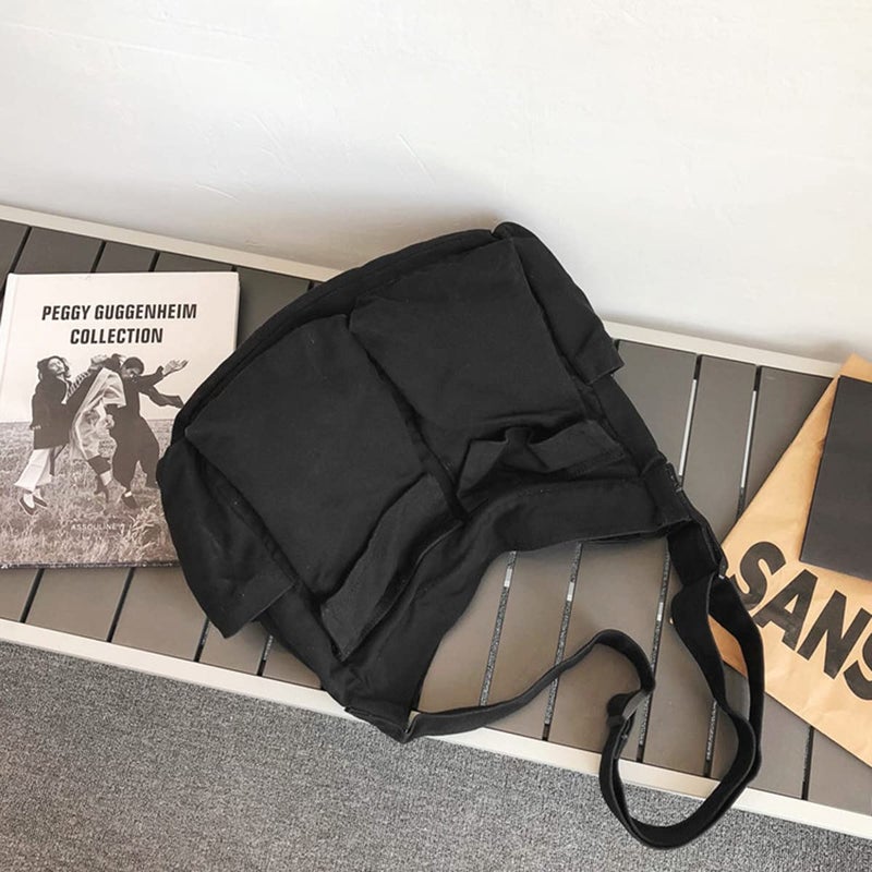 GAXOS Aesthetic Cute Messenger Bag for School Vintage Black Canvas Crossbody for Women Shoulder Laptop Bag - Image 2