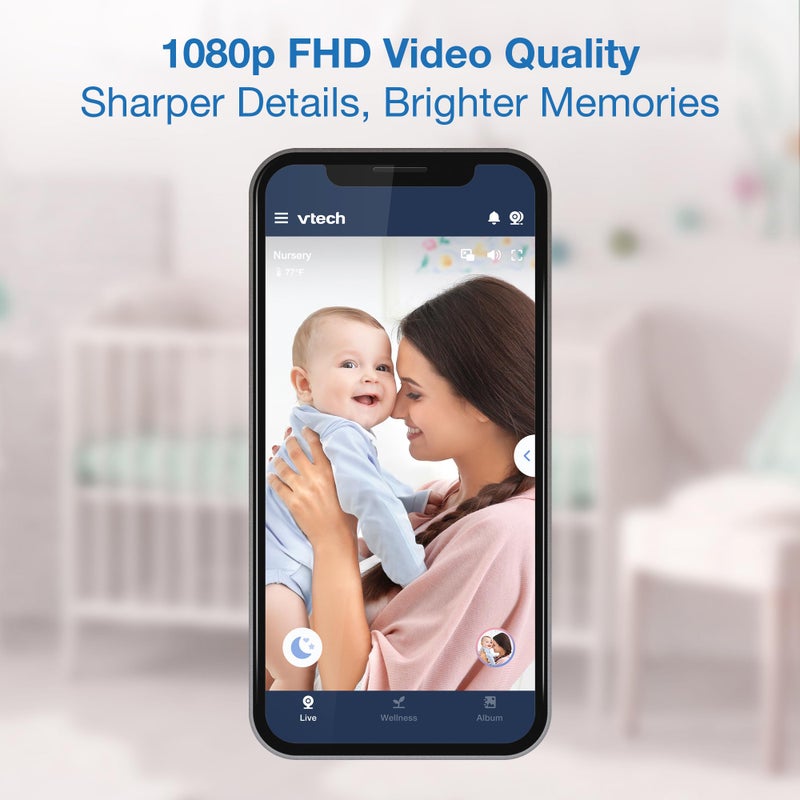VTech Smart WiFi 7â€ HD Display Video Baby Monitor, 1080p HD Camera via App, Pan-Tilt-Zoom, Night Light, 2-Way Talk, 2K CMOS Video Sensor, Wide-Angle Viewing, Rechargeable Battery, Free App: RM7866HD - Image 4