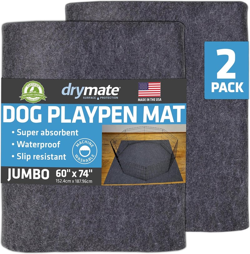 Dry Mate 2-Pack Jumbo Dog Playpen Mat (60x74), Absorbent, Waterproof, Slip-Resistant, Machine Washable, Reusable Puppy Pad for Training, Whelping, Housebreaking, Incontinence, Crate, Kennel (USA Made) - Image 1