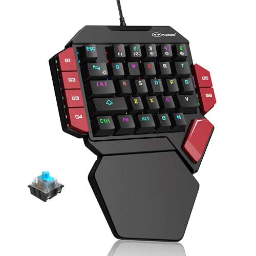 MageGee One Handed Professional Gaming Keyboard, RGB Backlit 35 Keys Mini Wired Mechanical Keyboard with Blue Switch for PC Gamer, Support 6 Macro Keys - Black/Red - Image 1