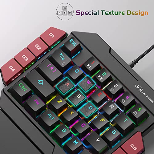 MageGee One Handed Professional Gaming Keyboard, RGB Backlit 35 Keys Mini Wired Mechanical Keyboard with Blue Switch for PC Gamer, Support 6 Macro Keys - Black/Red - Image 4