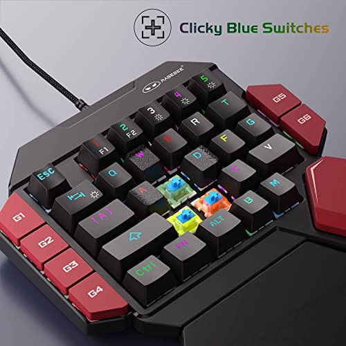 MageGee One Handed Professional Gaming Keyboard, RGB Backlit 35 Keys Mini Wired Mechanical Keyboard with Blue Switch for PC Gamer, Support 6 Macro Keys - Black/Red - Image 3