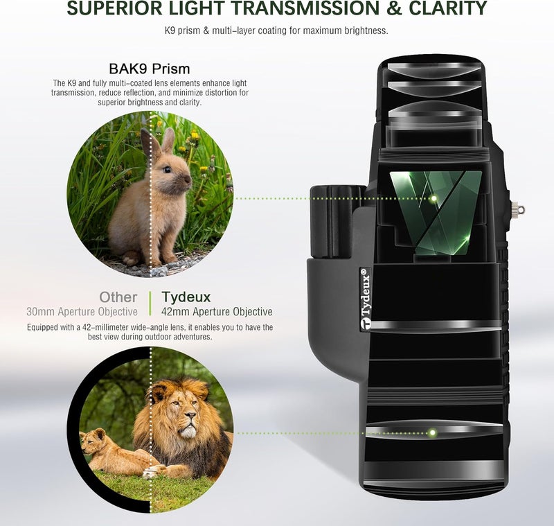 Tydeux 8x42 Monocular Telescope - K9 Prism Waterproof for Travel Secenery Wildlife Bird Watching Hunting Camping - Image 3