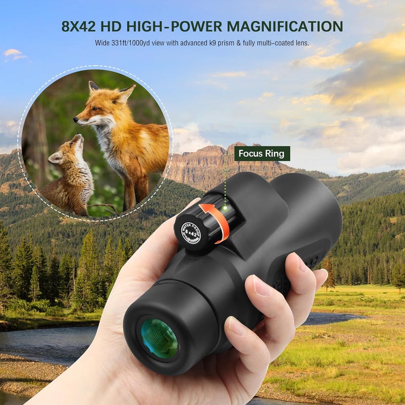 Tydeux 8x42 Monocular Telescope - K9 Prism Waterproof for Travel Secenery Wildlife Bird Watching Hunting Camping - Image 2