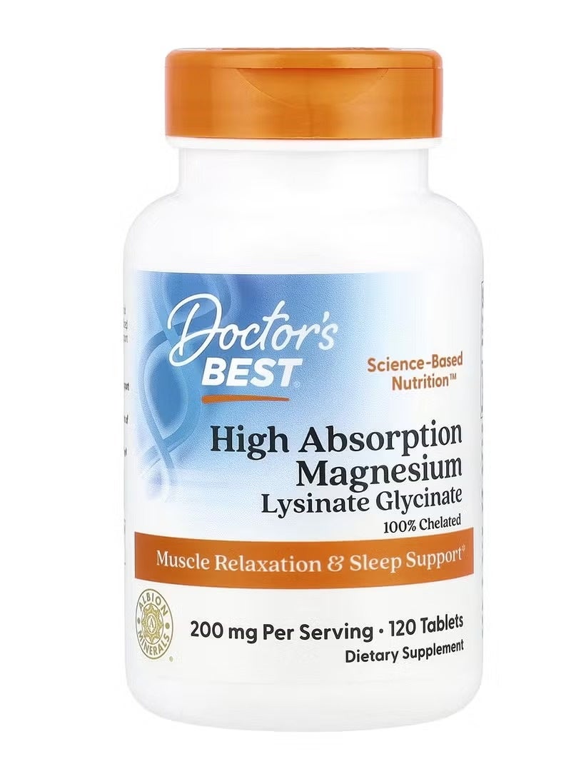 Doctor's BEST High Absorption Magnesium Lysinate Glycinate 200mg – 120 Tablets – Supports Muscle Relaxation & Sleep Support - Image 1