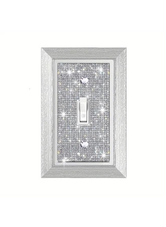 Luxury Bling Silver Wood Frame Light Switch Cover Crystal Rhinestone Wall Plate One Position Rocker - Image 2