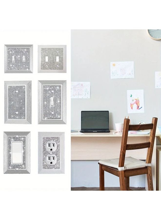 Luxury Bling Silver Wood Frame Light Switch Cover Crystal Rhinestone Wall Plate One Position Rocker - Image 5
