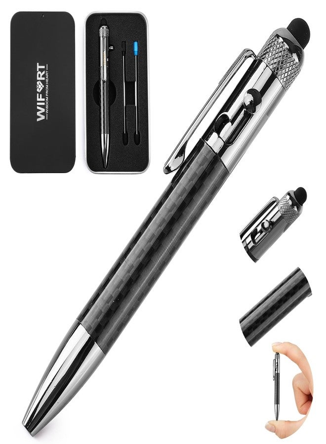 WIFORT Ballpoint Pen,Mini Stylus Pen, Multifunctional Carbon Fiber Pen with Replaceable Black & Blue Ink EDC Pens By Bolt Action for Office, Working, Writing, Gifts Only 4.02 inches/10.2 cm - Image 1