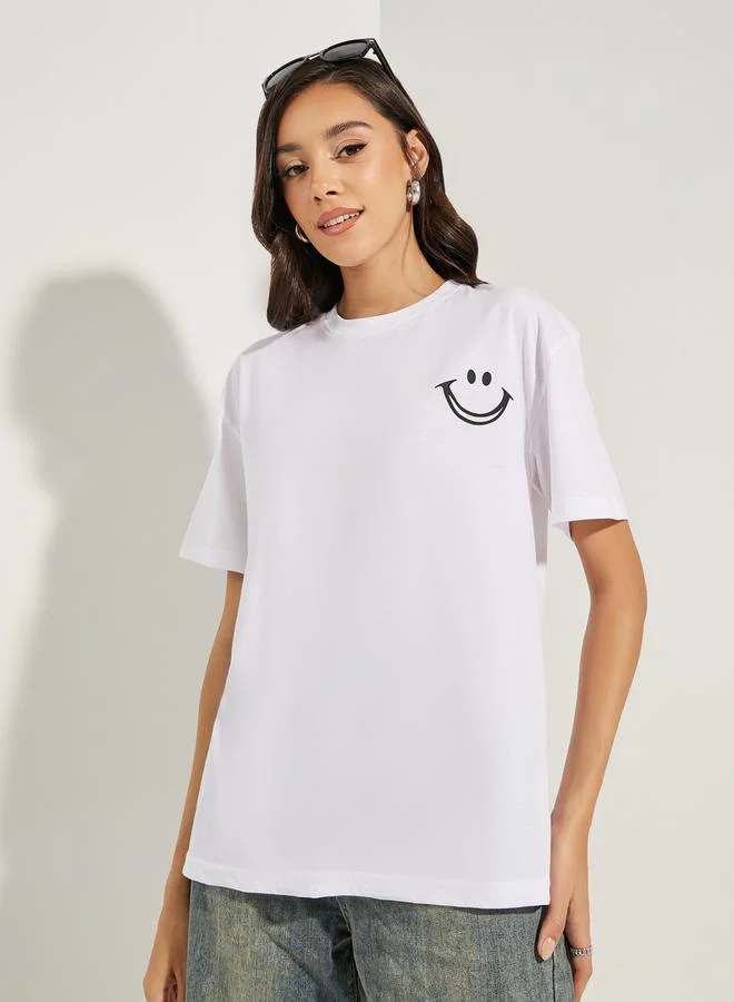 ستايلي Oversized Emoji Graphic Print T-Shirt
