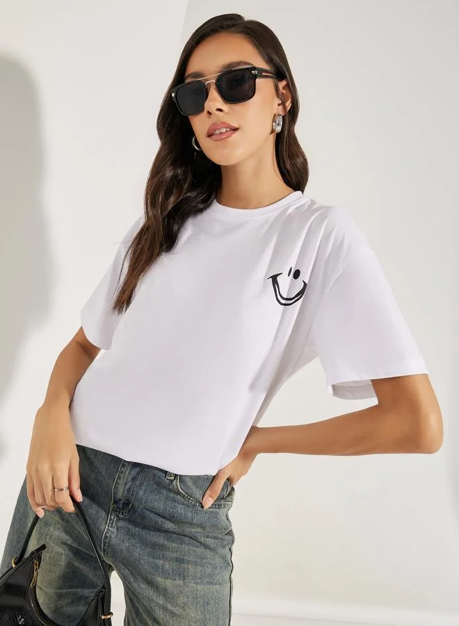 ستايلي Oversized Emoji Graphic Print T-Shirt