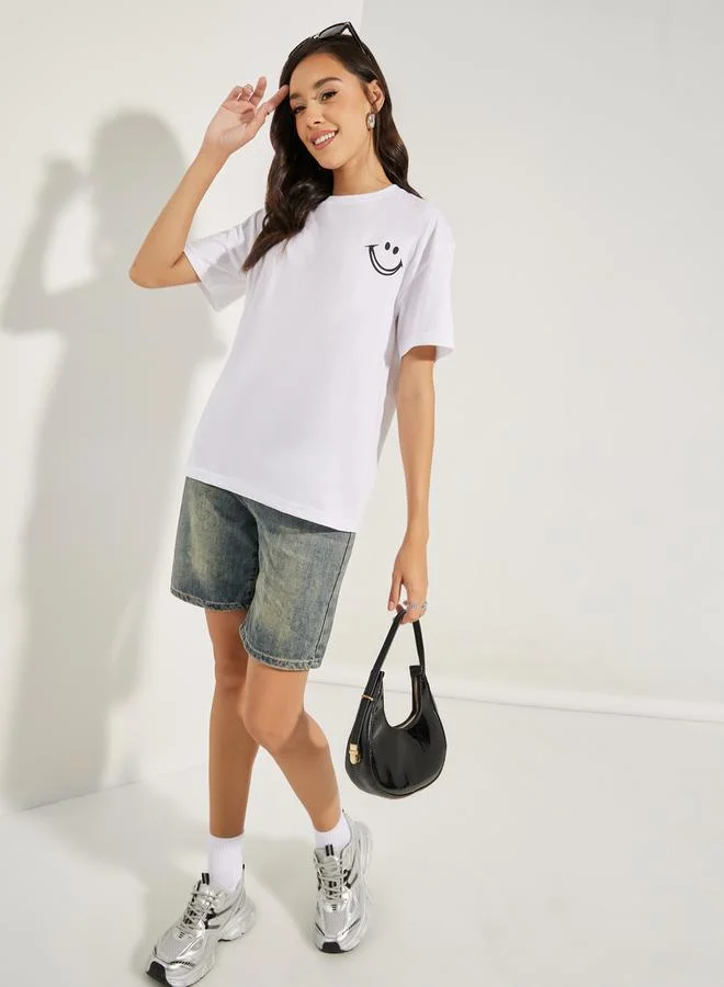 ستايلي Oversized Emoji Graphic Print T-Shirt