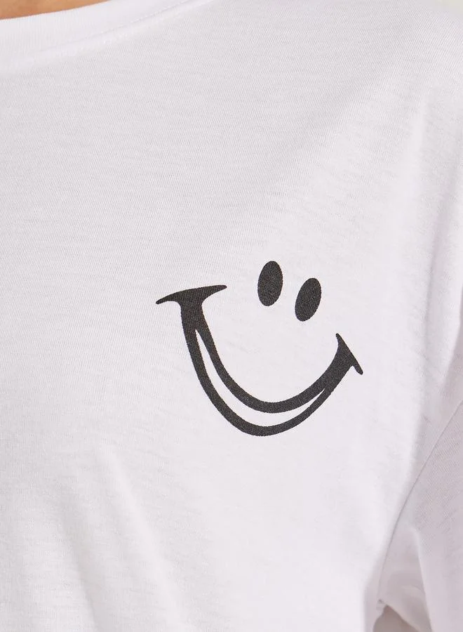 ستايلي Oversized Emoji Graphic Print T-Shirt