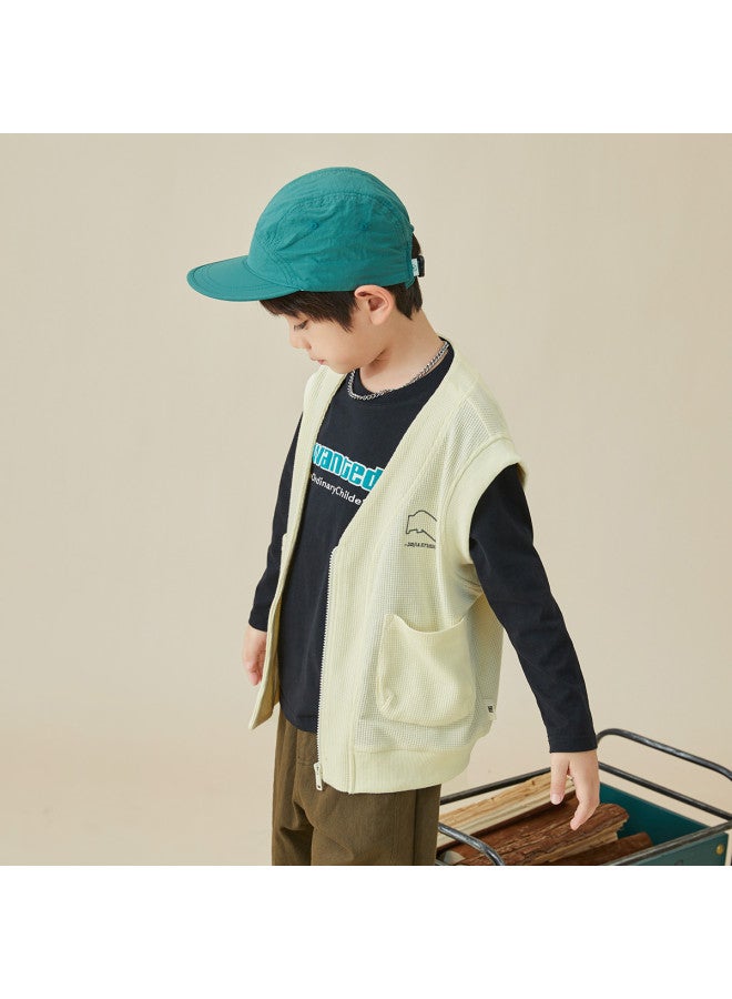 Waffle Knit Vest 2025 Spring/autumn Embroidered Retro Sleeveless Cardigan, V-neck Children's Vest - Image 4