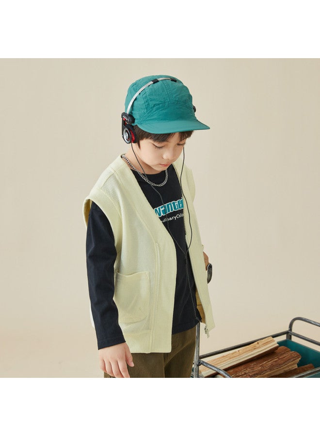 Waffle Knit Vest 2025 Spring/autumn Embroidered Retro Sleeveless Cardigan, V-neck Children's Vest - Image 3