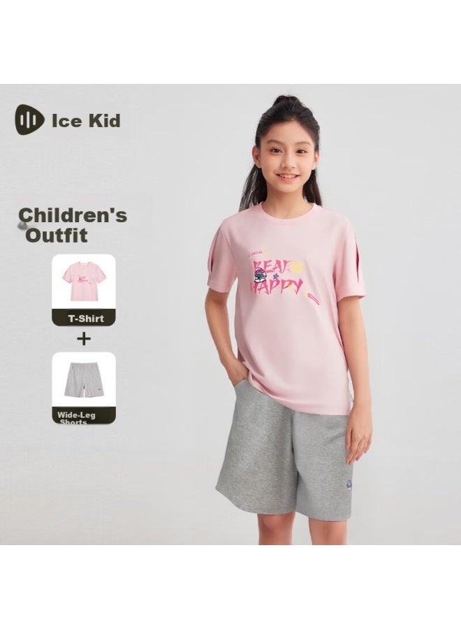 Souhait Girls' Summer  Two-piece Set Rose Dew Shorts And Short Sleeve Top 110 - Image 1